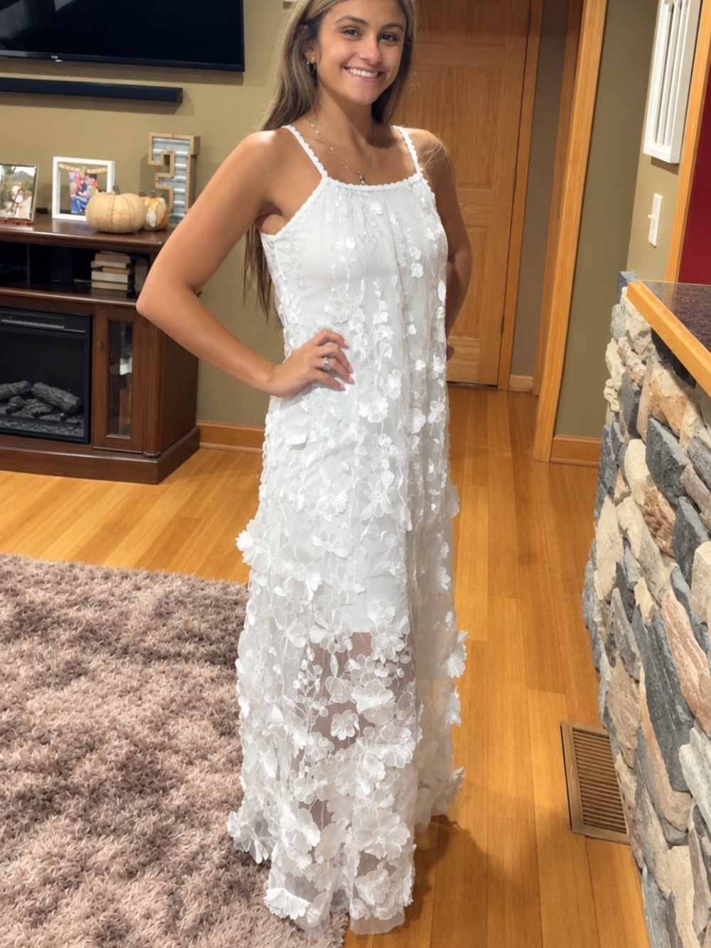 floral appliqué maxi dress